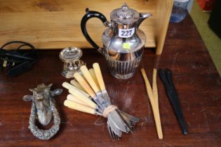 Brass Door Knocker in the form of a Bulls Head and assorted Silver plated tableware