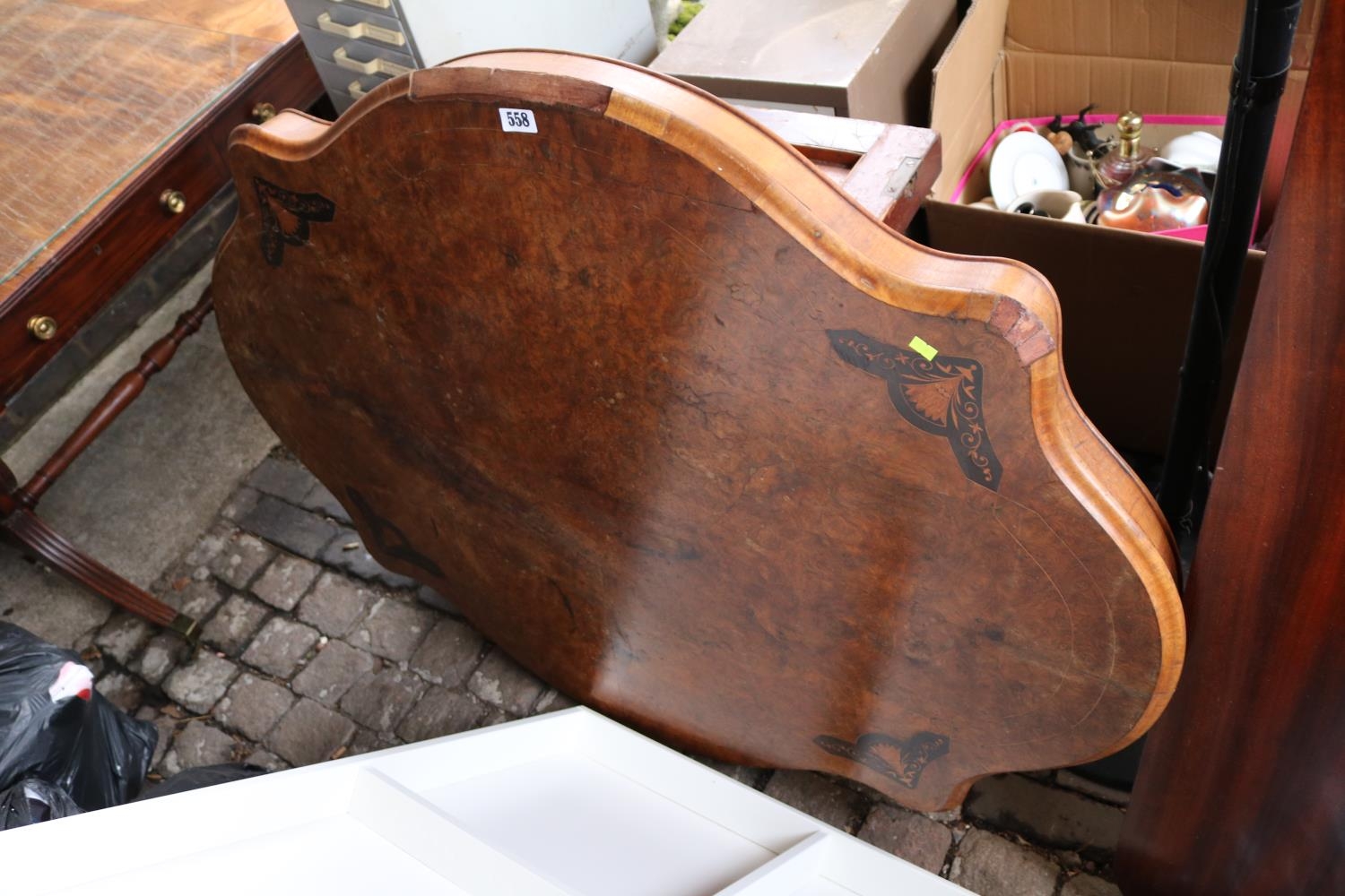 19thC Shaped top Inlaid tilt top table with base