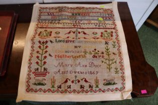 19thC Alphabetic Sampler Mary Ann Duce Aged 10 Years 1869 48 x 46cm