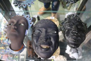 Collection of 3 Art Deco and later wall masks to include Austrian