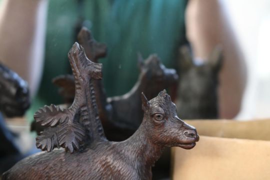 Collection of Equine Related bronzed horse trophies and sculptures and a Black Forest Carving - Image 4 of 4