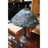 20thC Leaded Dragonfly Tiffany style table lamp leaded