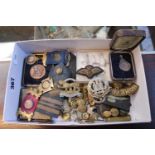 Small tray of Military related items to include Badges, Buttons and Sweet heart bar brooches etc