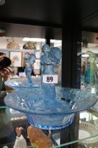 Lalique style frosted blue glass Art Deco figural potpourri centrepiece