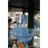 Lalique style frosted blue glass Art Deco figural potpourri centrepiece