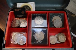 Collection of assorted British Crowns and other coins inc. 1937 Crown