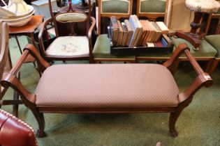 20thC Mahogany Anglo Indian design upholstered 2 seater bench