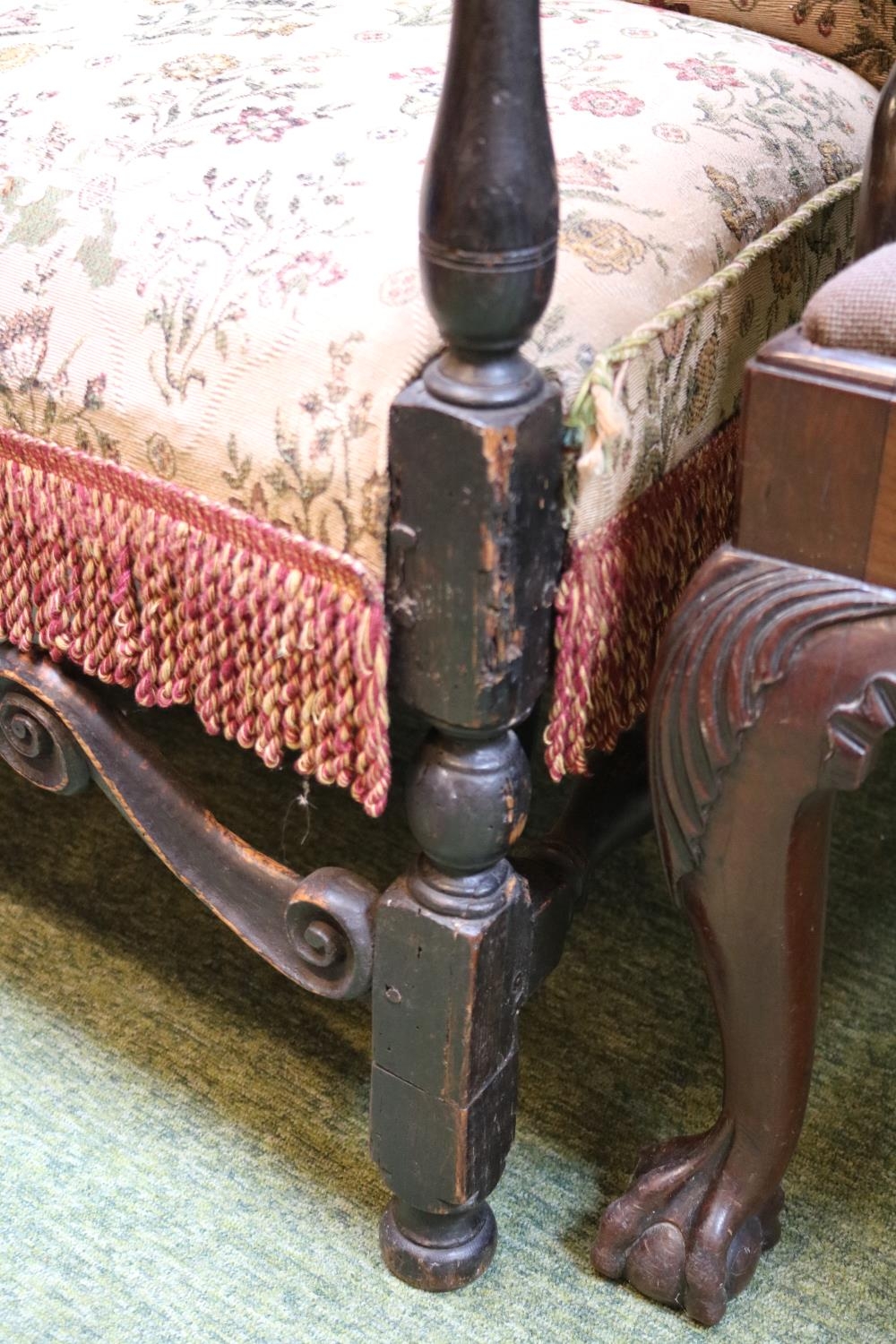 Victorian High back upholstered Elbow chair with turned supports and carved base - Image 3 of 3