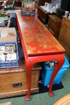 Long Chinese Hardwood hall table overpainted red
