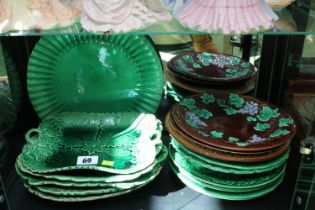 Collection of 19thC Green Majolica plates to include Le Roi