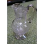 Late Georgian Facetted hand blown ewer with ribbed top over baluster base and applied sloped base