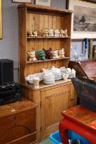 Stripped Pine Dresser with cupboard panelled base