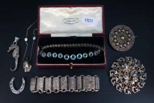 Collection of Antique Silver and other Jewellery inc. Sea Horse Pendant, Silver engraved Bracelet