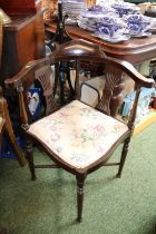 Edwardian Corner Chair with Inlaid detail and upholstered seat