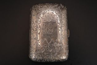 19thC Silver Engraved Cigarette case Birmingham 1886 68g total weight