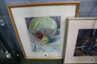Kathleen M Downing "Apples" an original acrylic still life on board by the renowned Hertfordshire