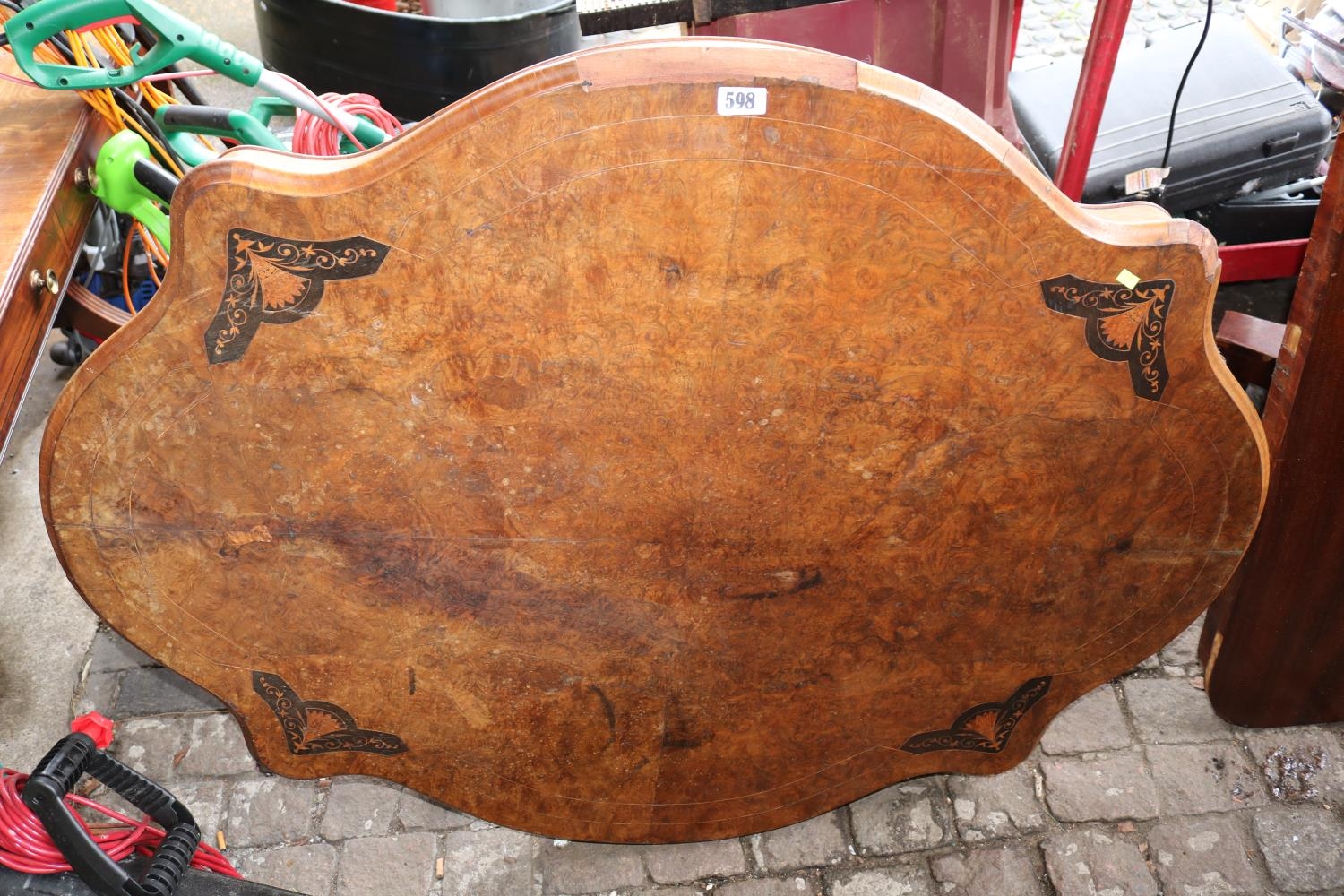 19thC Shaped top Inlaid tilt top table with base - Image 2 of 2