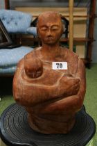 In the Style of Dino Paolini 1926-2013. Carved Wooden bust of a woman and child. 31cm in Height