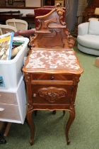 French Marble topped bedside cabinet with cared back and door