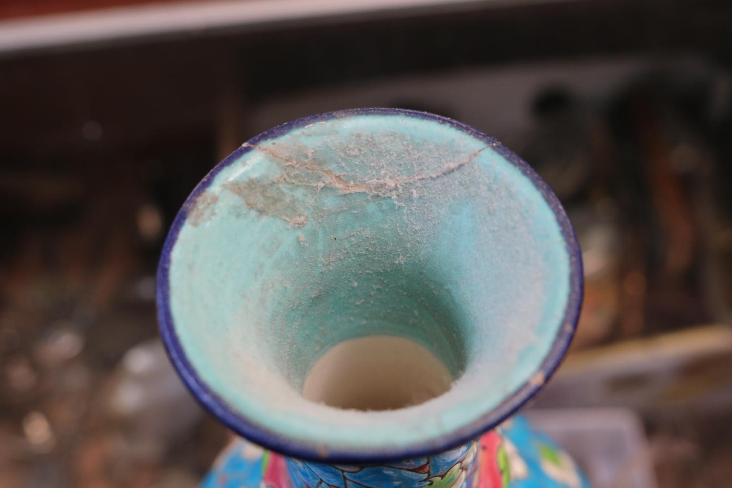 French Longwy Enamel Turquoise vase, Royal Crown Derby bowl and assorted ceramics - Image 4 of 4