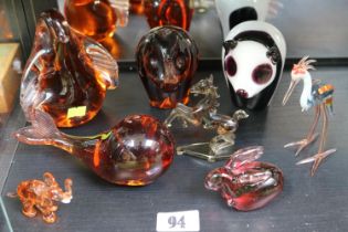 Collection of Amber Glass Wedgwood and other Animal paperweights and figures