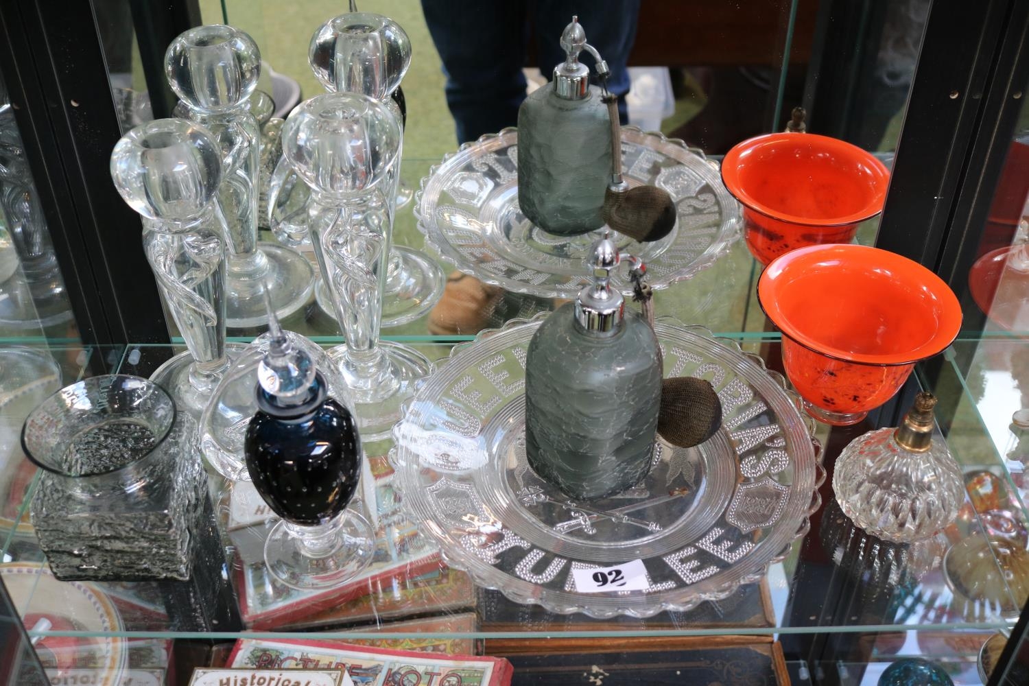 Queens Jubilee 1887 Plate, Dartington glass Bark Vase, Pair of Heavy glass Candlesticks etc - Image 2 of 2