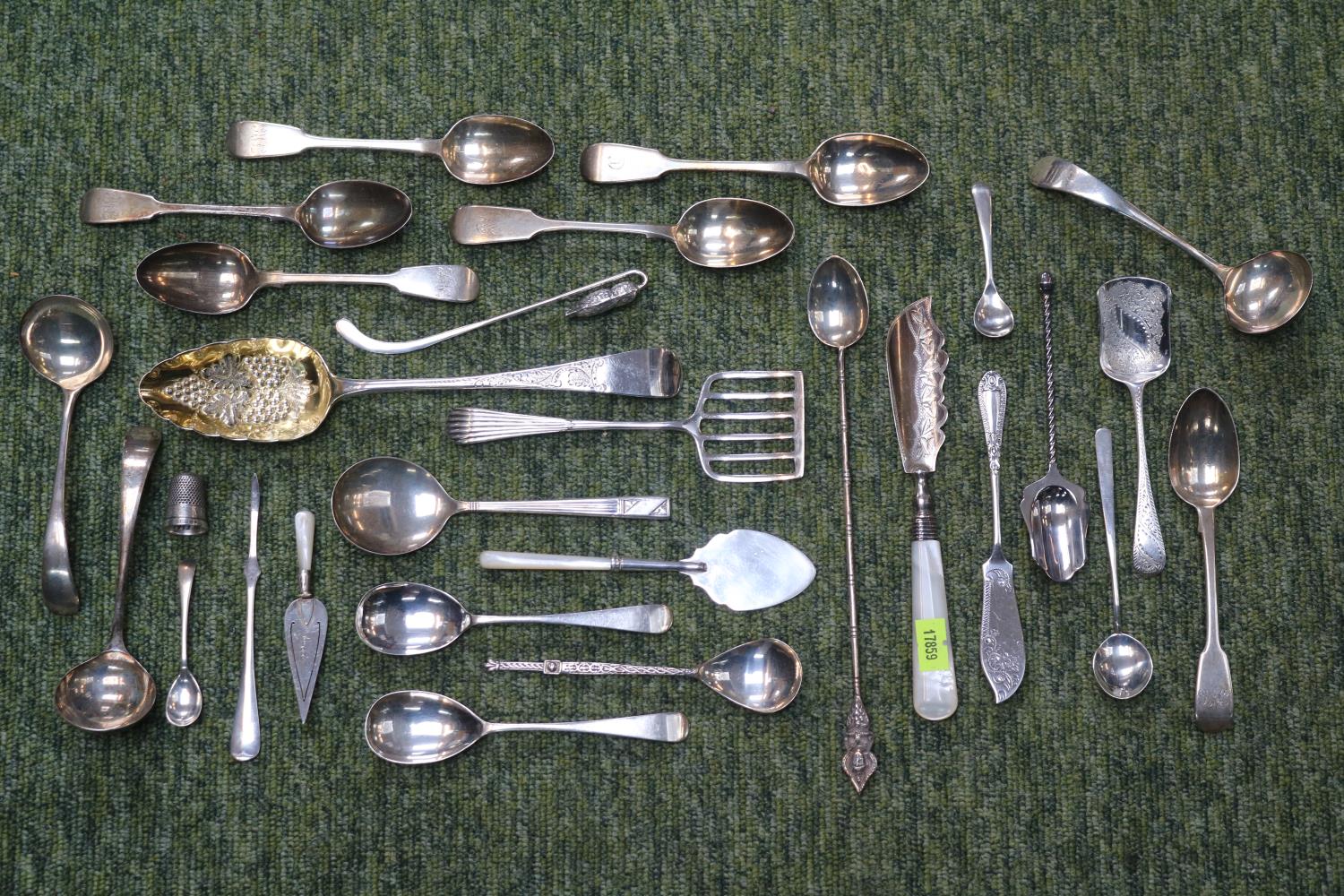 Collection of assorted 19thC and later Silver Flatware to include Nut Picker, Berry spoon Anchovy