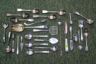 Collection of assorted 19thC and later Silver Flatware to include Nut Picker, Berry spoon Anchovy