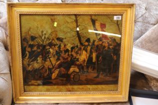 Antique framed print depicting the Battle of Waterloo in gilt gesso frame 54 x 53cm