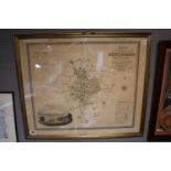 Framed 19thC Greenwood & Co Map of the County of Huntingdon depicting Kimbolton Castle