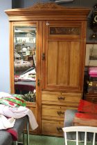 Victorian Double wardrobe with mirror door, panel front cupboard above 3 drawers