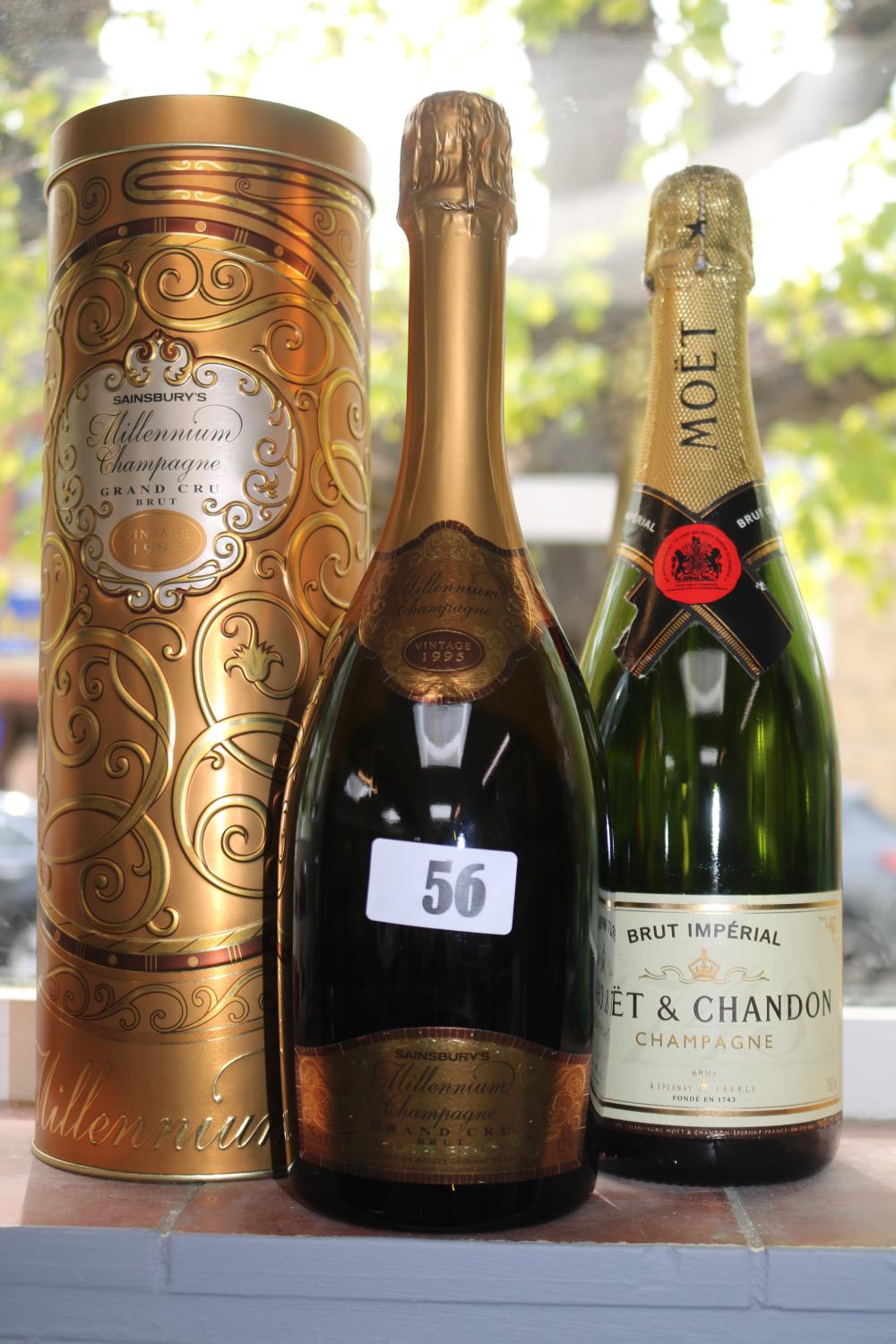 Bottle of Moet & Chandon 750ml and a Cased Bottle of 1995 Vintage Champagne