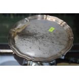 Silver Salver on scroll feet Chester 1926 380g total weight 20cm in Diameter
