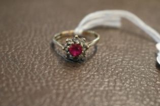 Ladies 9ct Gold Ruby Cluster set ring Size M. 2.1g total weight
