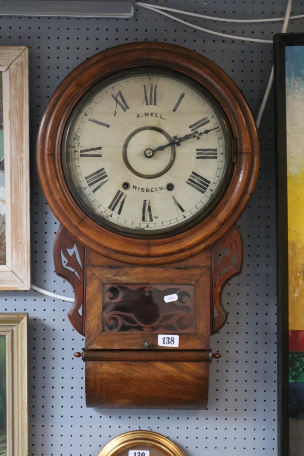 19thC Walnut circular wall clock by A Bell of Wisbech