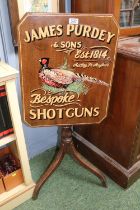 19thC Tilt top table with hand painted James Purdey & Sons Bespoke Shotguns
