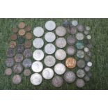Collection of assorted Silver Coins to include Silver Dollars, 1889 Silver Crown, French