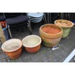 2 terracotta pots and 2 stoneware plant pots