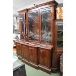 Large Mahogany breakfront Astragal glazed dresser with cupboard base 185cm in Length