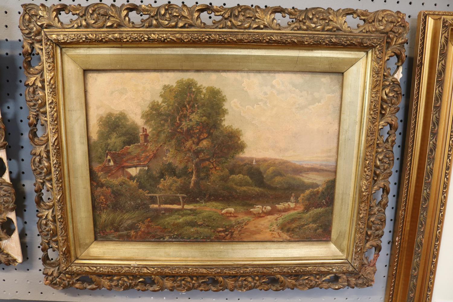 Pair of Gilt Gesso scroll framed Oil on canvas countryside scenes - Image 2 of 3