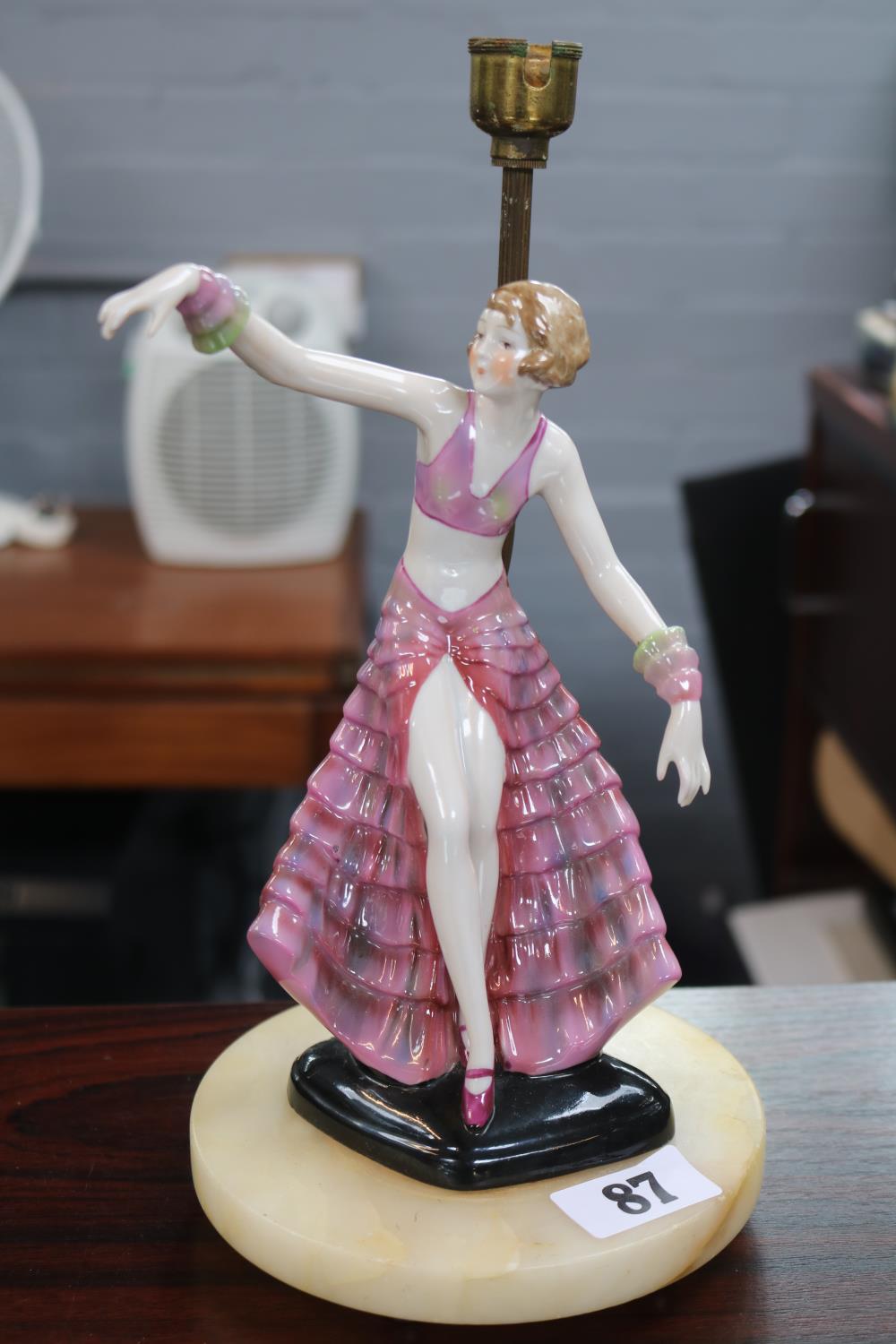 Art Deco Fasold & Stuch Bock Wallendorf German porcelain figurine mounted on Onyx Lamp base with