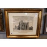 Framed engraving of Peterborough Cathedral 1814 North West View