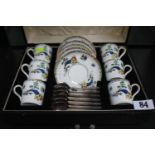 Cased Bistro Transfer printed Coffee can set for 6 with Silver plated spoons