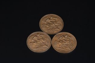 3 Gold Half Sovereigns 1903, 1910 & 1913