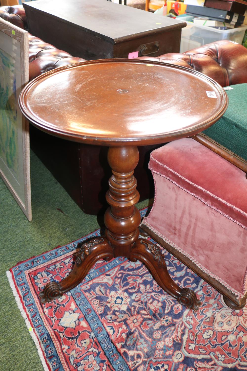 Good Quality Mahogany Circular Silver table with turned base and carved tripod legs