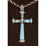 Large Silver and Turquoise cross on silver chain 26cm in Length
