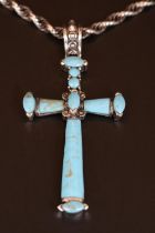 Large Silver and Turquoise cross on silver chain 26cm in Length