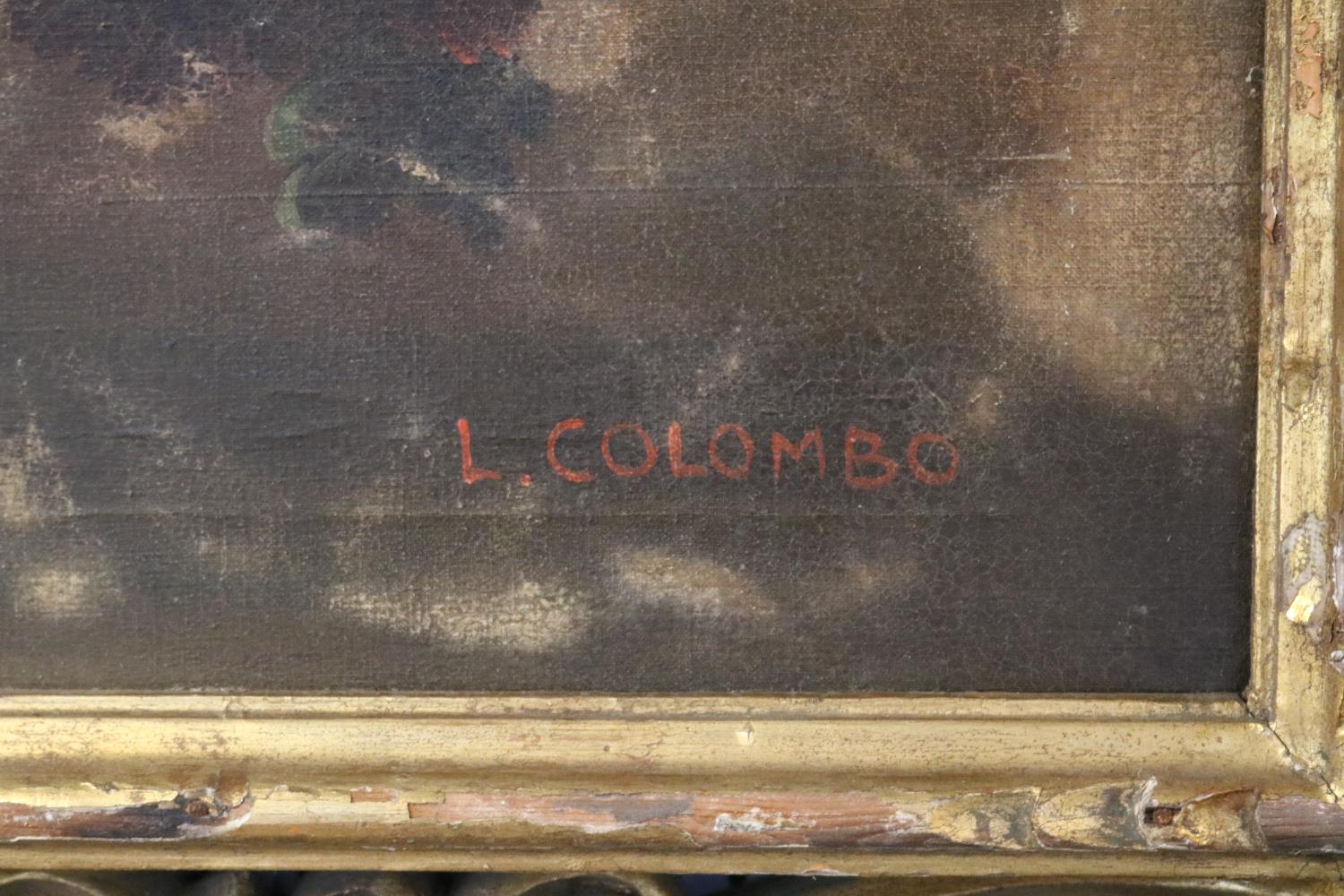 L Columbo Oil on canvas of Floral still life in gilt Gesso scroll frame - Image 2 of 2