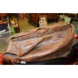 Large Brown Leather Gladstone Bag with brass fittings