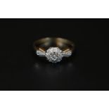 Ladies 9ct Gold Diamond cluster set ring Size M. 1.8g total weight